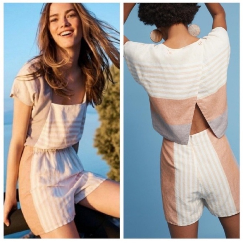 Anthropologie Cream and Tan Striped Romper